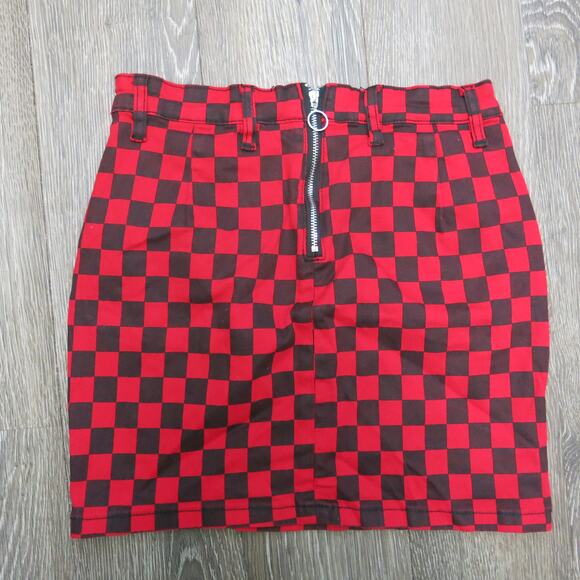 AMERICAN BAZI Mini Skirt Size M Women Red/Black Check with Zipper Streetwear - Picture 2 of 4